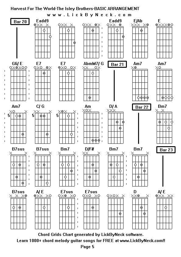 Chord Grids Chart of chord melody fingerstyle guitar song-Harvest For The World-The Isley Brothers-BASIC ARRANGEMENT,generated by LickByNeck software.